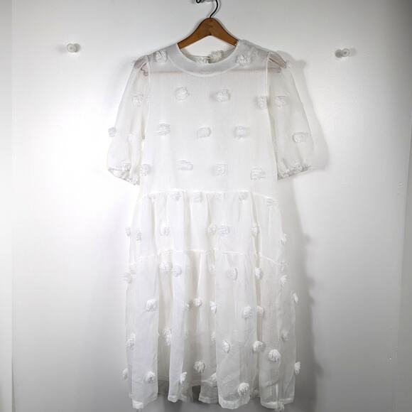 Vita Grace Dress Size Small White Sheer Pom Pom Bubble - Picture 1 of 5